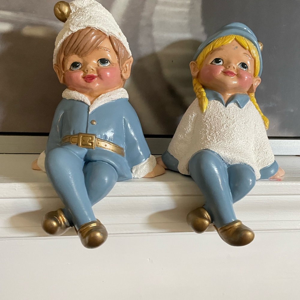 Vintage Charming Elf Figurines in Blue and White